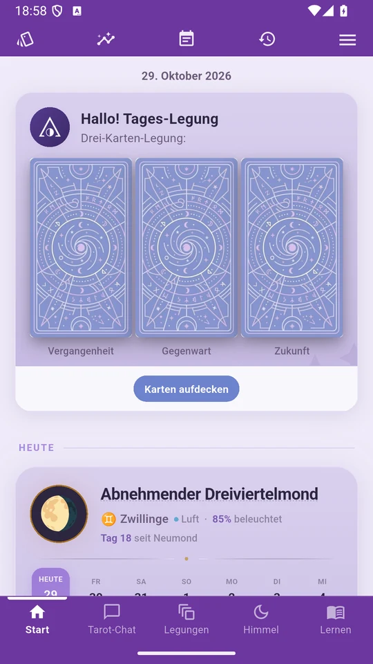 Der Startbildschirm von Arcantia auf einem Android-Smartphone