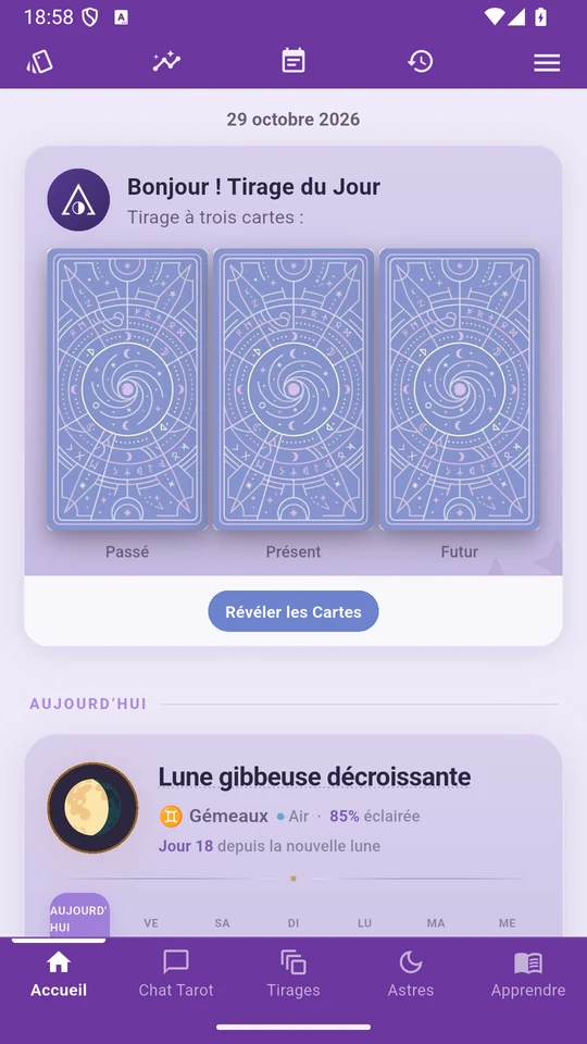 L’écran d’accueil d’Arcantia sur un téléphone Android