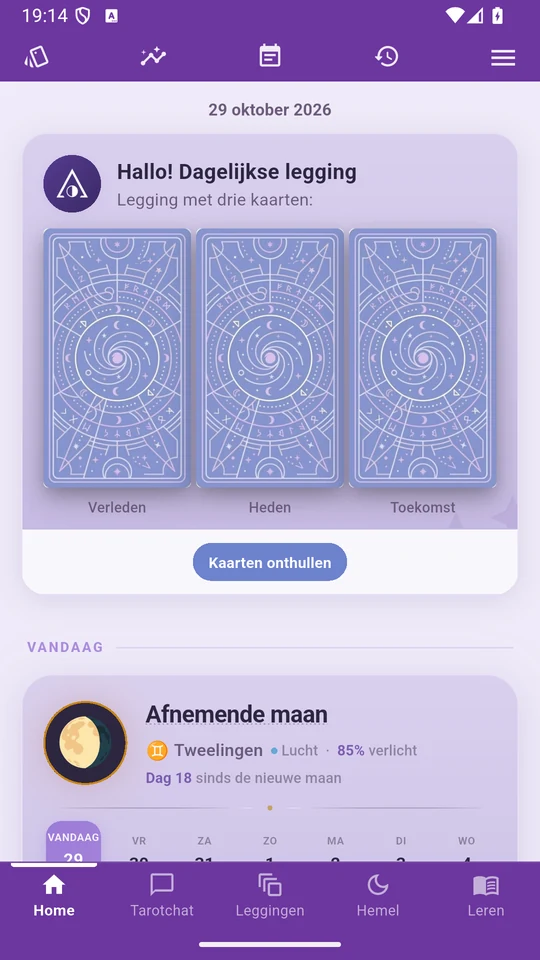 Het startscherm van Arcantia op een Android-telefoon