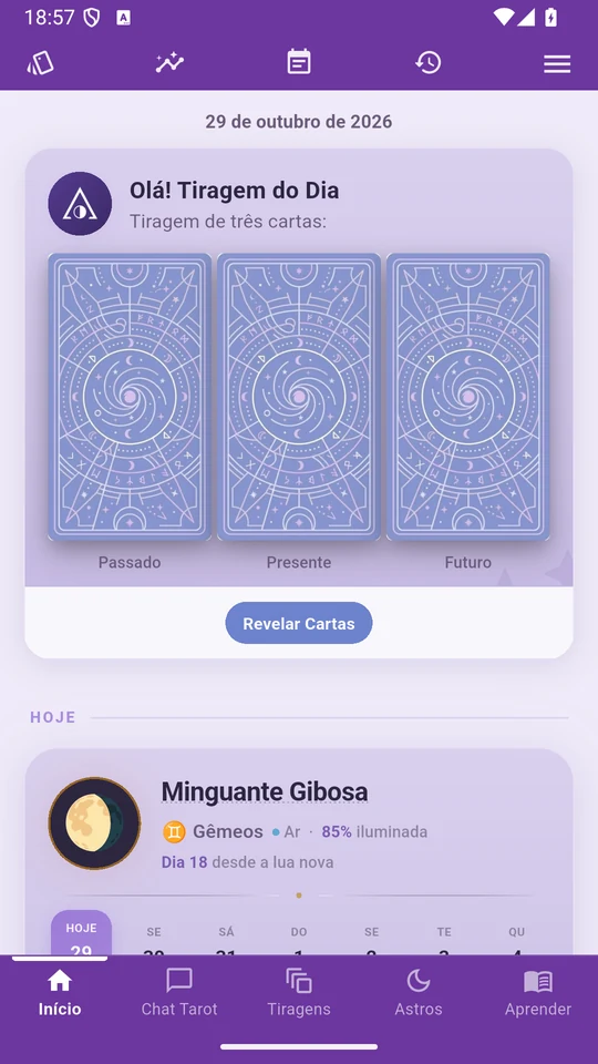 O ecrã inicial do Arcantia num telemóvel Android