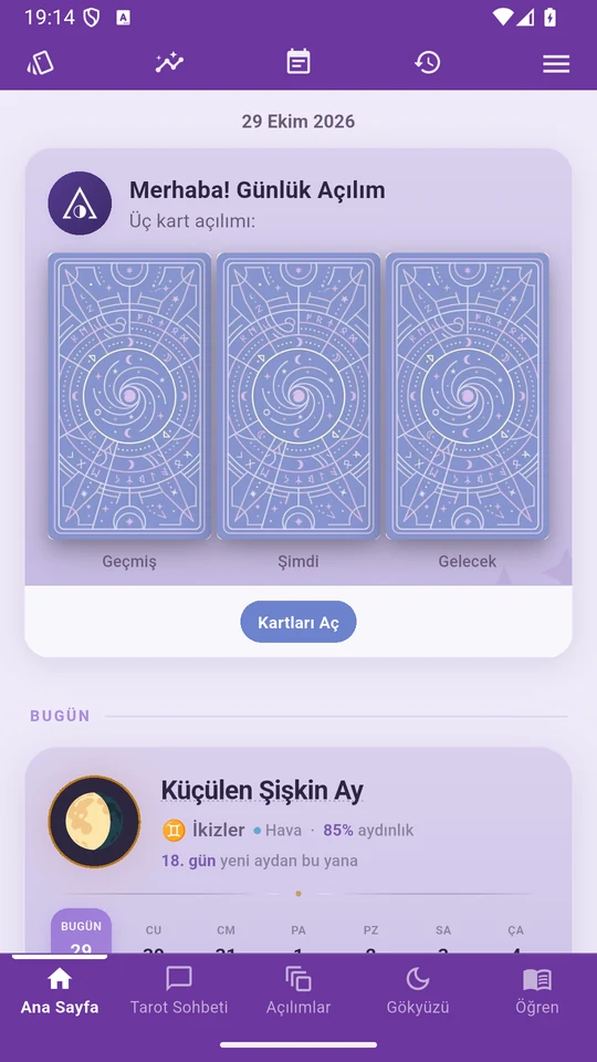 Bir Android telefonda Arcantia’un ana ekranı