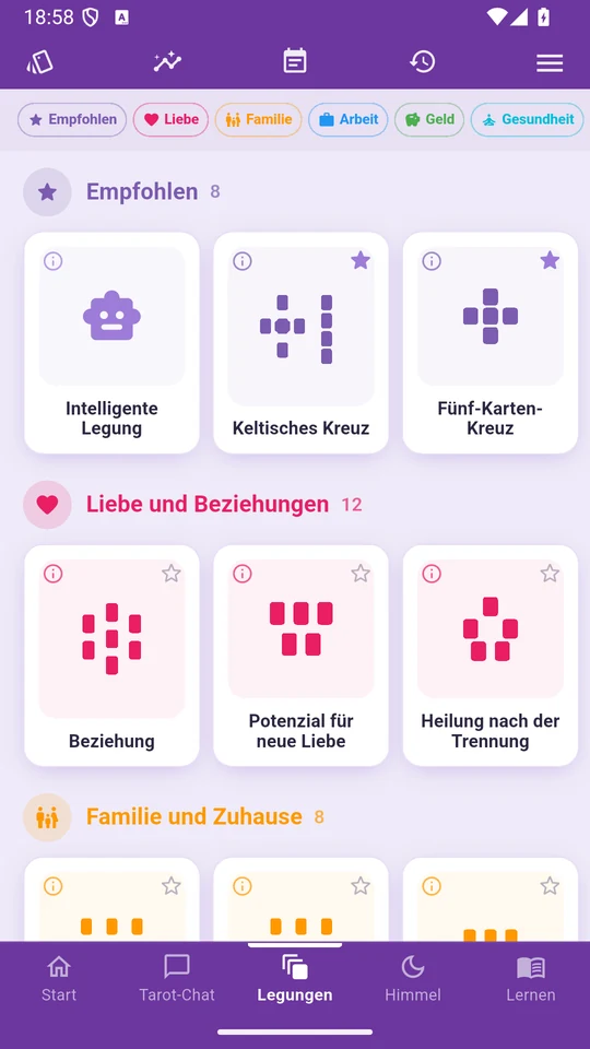 Der Katalog der Tarotlegungen in Arcantia