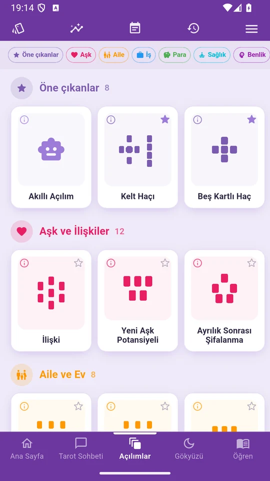 Arcantia’daki tarot açılımları kataloğu